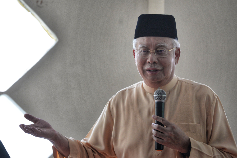 Former prime minister Datuk Seri Najib Razak delivers his speech during the Q and A session at Restoran Amjal near Universiti Malaya March 22, 2019. u00e2u20acu201d Picture by Shafwan Zaidon