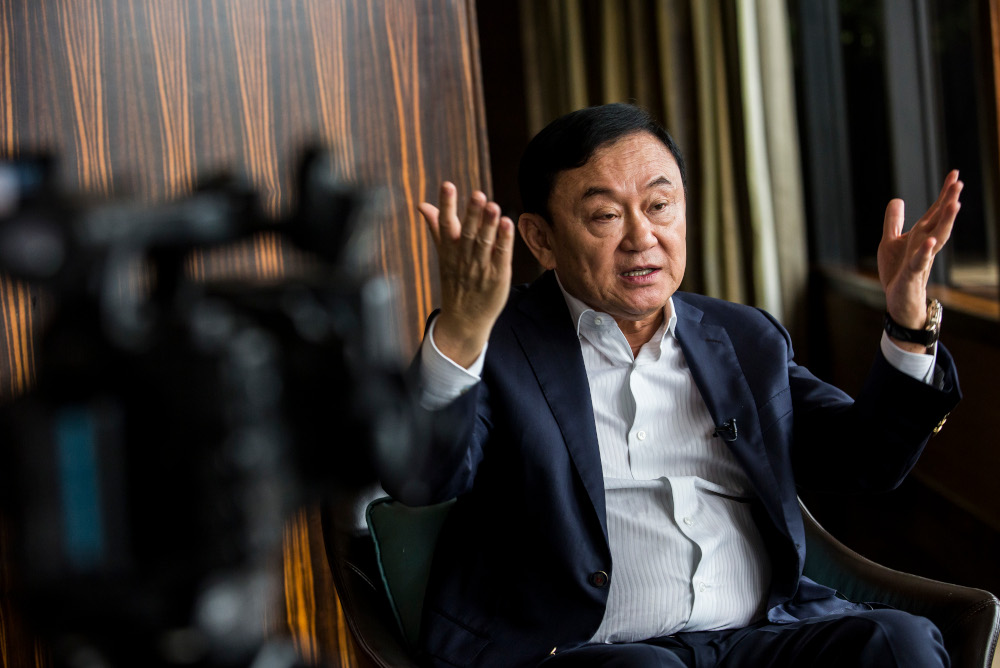 This picture taken on March 25, 2019, shows exiled former Thai prime minister Thaksin Shinawatra interviewed by Agence France-presse in Hong Kong.  u00e2u20acu201d AFP pic 