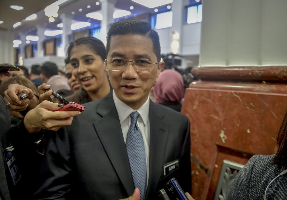 Economic Affairs Minister Datuk Seri Mohamed Azmin Ali speaks to reporters at Parliament in Kuala Lumpur March 12, 2019. u00e2u20acu2022 Picture by Firdaus Latif