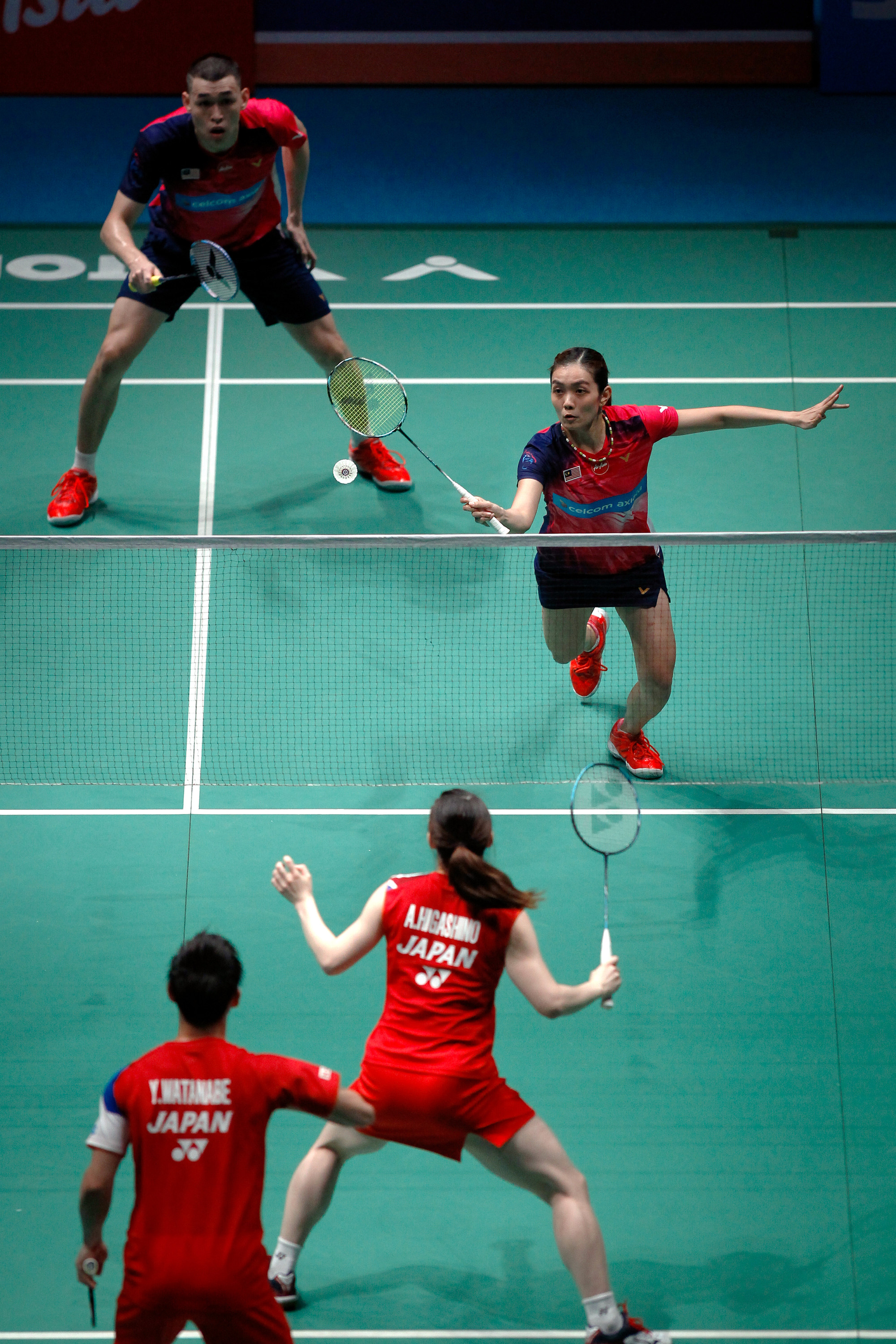 陈健铭/赖沛君在马羽公开赛首圈，将前教练颜伟德日本麾下强档渡边勇大/东野有纱淘汰出局。-马新社-