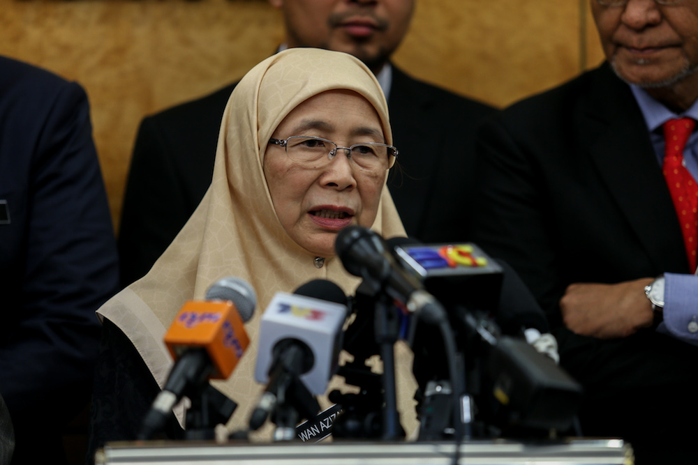 Datuk Seri Dr Wan Azizah Wan Ismail speaks to reporters in Parliament in Kuala Lumpur April 2, 2019. u00e2u20acu201d Picture by Ahmad Zamzahuri