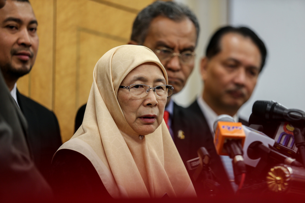 Datuk Seri Dr Wan Azizah Wan Ismail speaks to reporters in Parliament in Kuala Lumpur April 2, 2019. u00e2u20acu201d Picture by Ahmad Zamzahuri