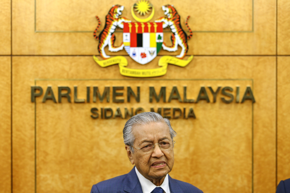 Prime Minister Tun Dr Mahathir Mohamad speaks to reporters at a press conference in parliament April 9, 2019. u00e2u20acu201d Picture by Hari Anggara