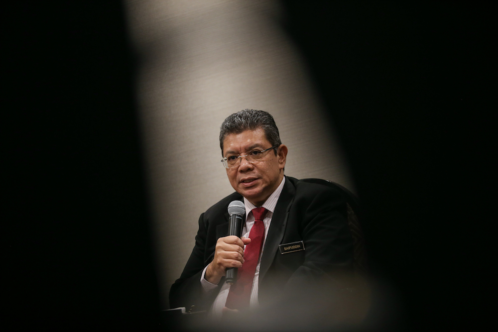 Foreign Minister Datuk Saifuddin Abdullah speaks to reporters after the launch of the State of the World Population Report 2019 in Kuala Lumpur April 10, 2019. u00e2u20acu201d Picture by Ahmad Zamzahuri 