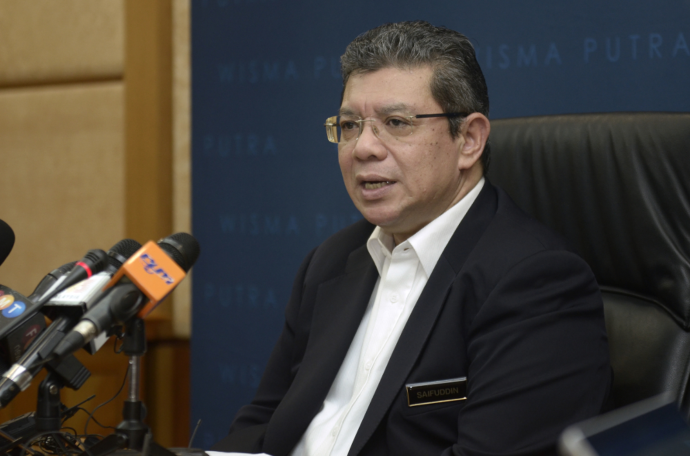 Foreign Minister Datuk Saifuddin Abdullah speaks during an interview in Putrajaya April 22, 2019. u00e2u20acu201d Picture by Mukhriz Hazim