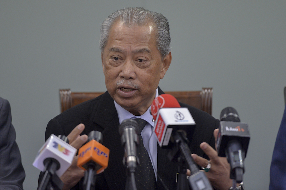Tan Sri Muhyiddin Yassin speaks to reporters in Putrajaya April 24, 2019. u00e2u20acu201d Picture by Mukhriz Hazim