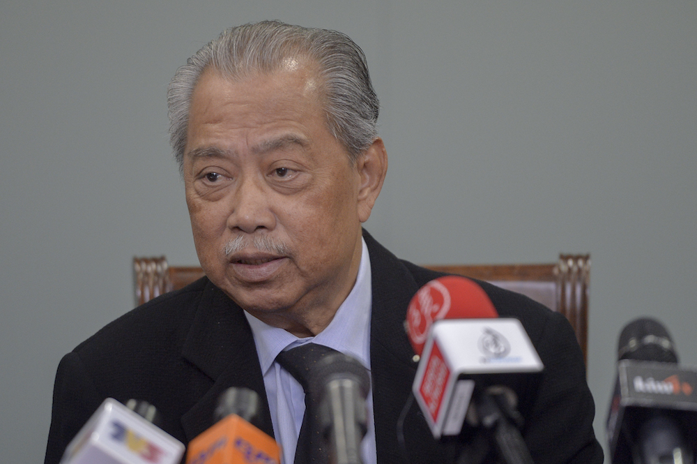 Tan Sri Muhyiddin Yassin speaks to reporters in Putrajaya April 24, 2019. u00e2u20acu201d Picture by Mukhriz Hazim