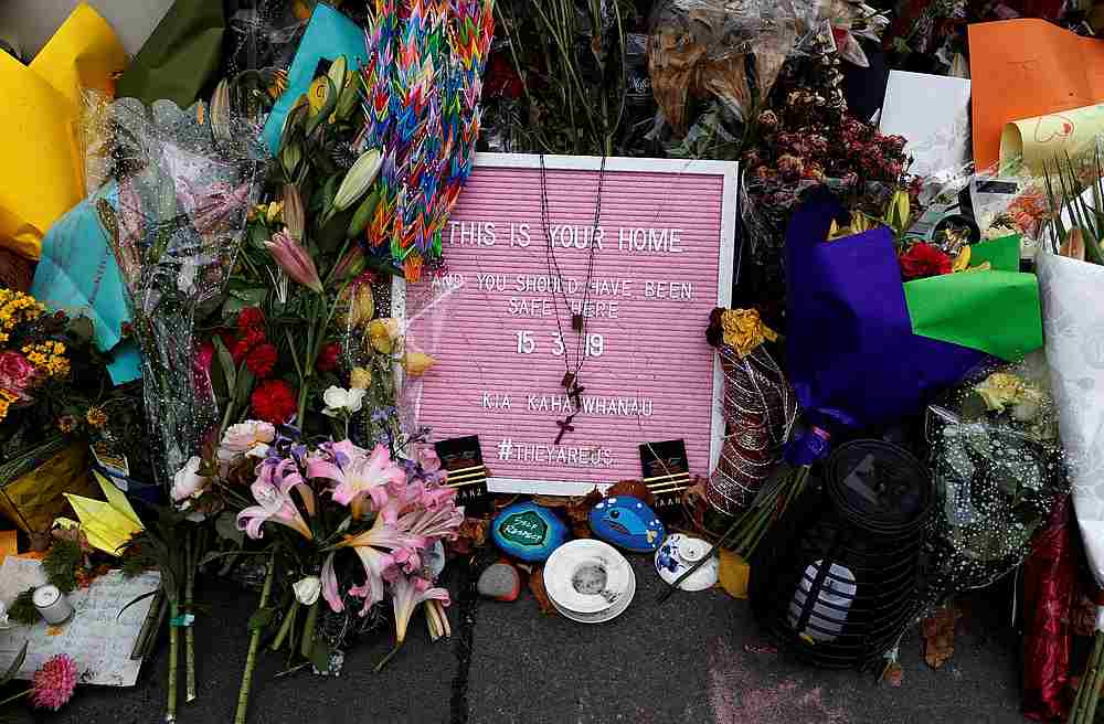 A flower tribute is seen on March 27, 2019 outside Al Noor mosque where more than 40 people were killed by a suspected white supremacist during Friday prayers on March 15 in Christchurch, New Zealand. u00e2u20acu201d Reuters pic