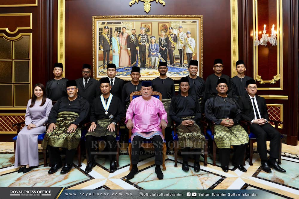 The Johor Sultan poses for pictures with the new Johor exco line-up at Istana Bukit Serene in Johor Baru April 22, 2019. u00e2u20acu201d Picture via Facebook/OfficialSultanIbrahim