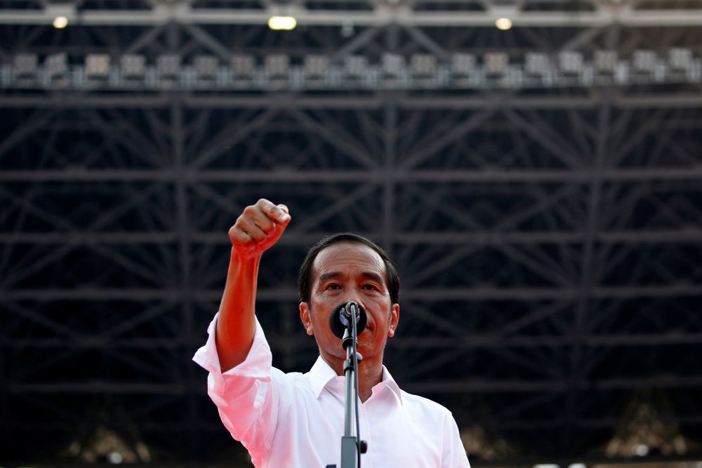 Indonesia's incumbent presidential candidate Joko Widodo gestures as he speaks during a campaign rally at Gelora Bung Karno stadium in Jakarta April 13, 2019. u00e2u20acu201d Reuters pic
