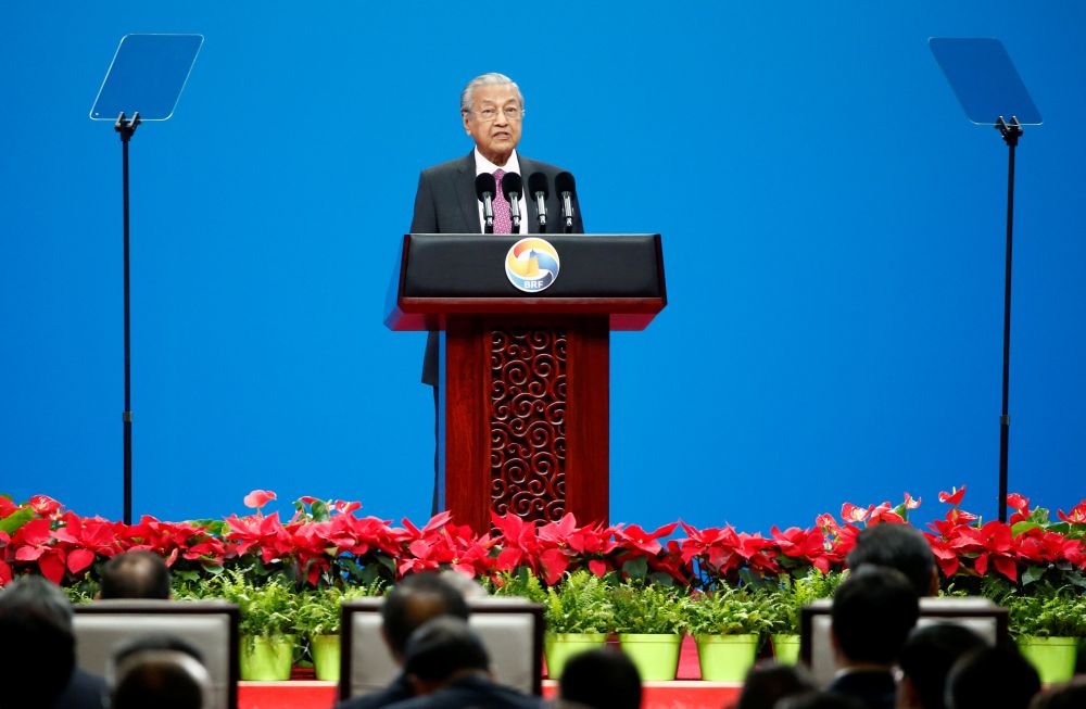 Malaysian Prime Minister Tun Dr Mahathir Mohamad delivers a speech at the opening ceremony for the second Belt and Road Forum in Beijing, China, April 26, 2019. u00e2u20acu201d Reuters pic