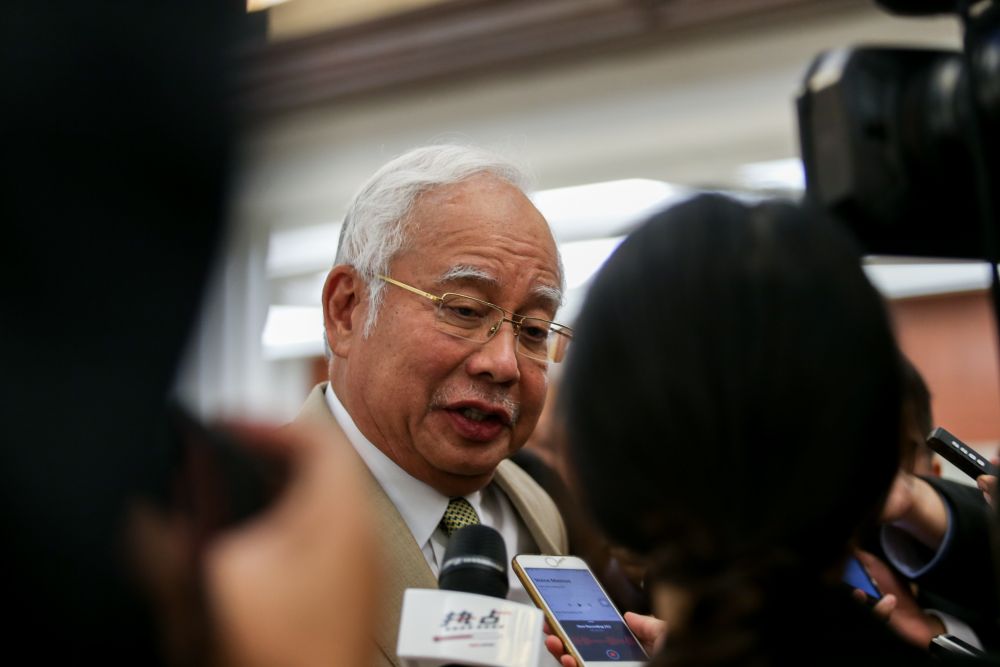 Datuk Seri Najib Razak speaks to reporters at Parliament in Kuala Lumpur April 2, 2019. u00e2u20acu201d Picture by Ahmad Zamzahuri