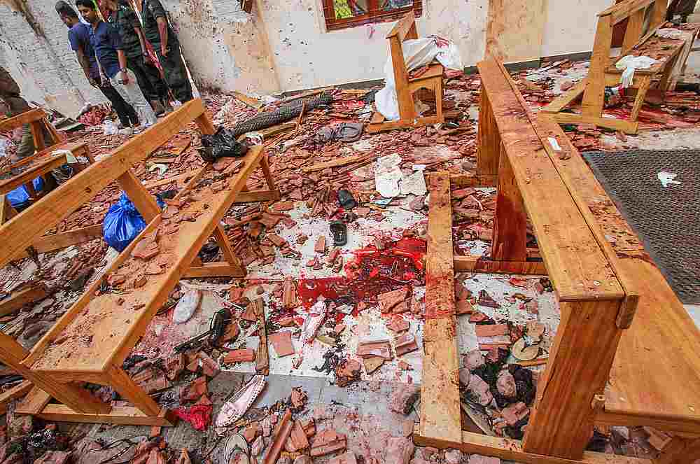 Blood stains are seen inside a church after a bomb blast in Negombo, Sri Lanka April 21, 2019. u00e2u20acu201d Reuters pic
