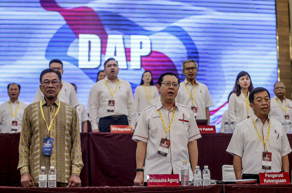 Datuk Seri Anwar Ibrahim, Lim Guan Eng and Tan Kok Wai attend the 2019 DAP National Conference in Shah Alam May 5, 2019. u00e2u20acu201d Picture by Firdaus Latif