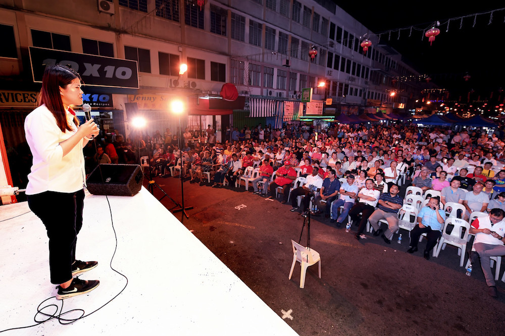 DAP candidate Vivian Wong addresses a ceramah, while on the campaign trail for the Sandakan by-election, in Indah Jaya, Sandakan May 4, 2019. u00e2u20acu201d Bernama pic