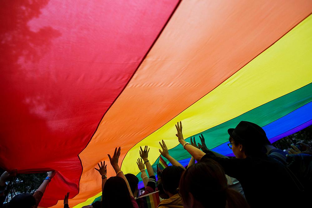 Participants hold a giant rainbow flag during a lesbian, gay, bisexual and transgender (LGBT) Pride Parade in Hong Kong November 8, 2014. u00e2u20acu201d Reuters pic