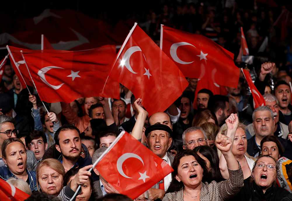 Supporters of the main opposition Republican People's Party (CHP) wave Turkish flags during a gathering to protest the re-run of mayoral election, in Istanbul May 6, 2019. u00e2u20acu201d Reuters pic 
