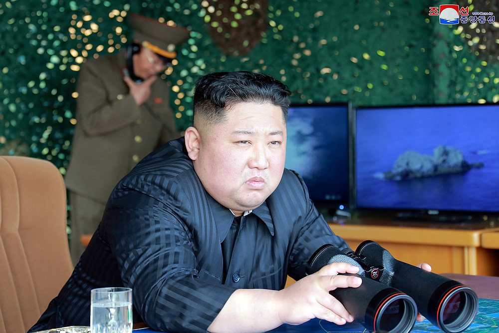 North Korea's leader Kim Jong-un supervises a 'strike drill' for multiple launchers and tactical guided weapon May 4, 2019. u00e2u20acu201d KCNA pic via Reuters