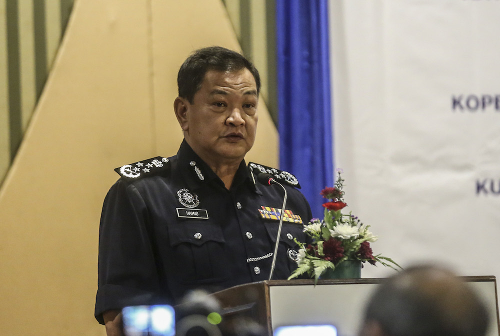 Datuk Seri Abdul Hamid Bador speaks during the Police Co-operativeu00e2u20acu2122s 84th Annual Grand Meeting in Kuala Lumpur June 26, 2019. u00e2u20acu201d Picture by Firdaus Latif