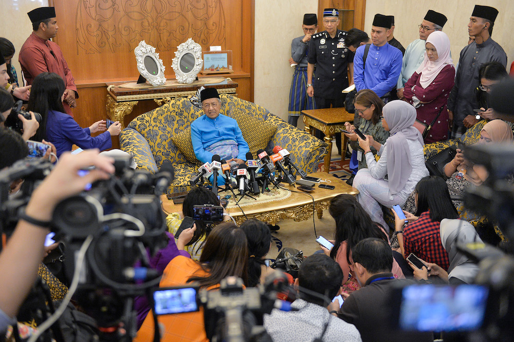 Prime Minister Tun Dr Mahathir Mohamad speaks to reporters during his Hari Raya Open House at Seri Perdana in Putrajaya June 5, 2019. u00e2u20acu201d Picture by Mukhriz Hazim