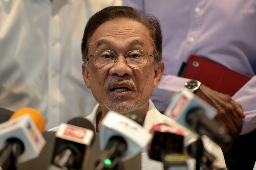 PKR president Datuk Seri Anwar Ibrahim speaks to reporters at PKR headquarters in Petaling Jaya June 12, 2019. u00e2u20acu201d Picture by Ahmad Zamzahuri