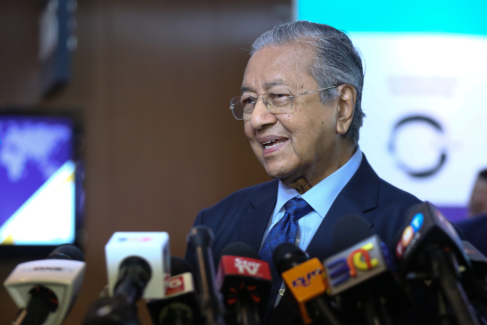 Tun Dr Mahathir Mohamed speaks to reporters during the opening of the Asia Oil and Gas Conference 2019 in Kuala Lumpur June 24, 2019. u00e2u20acu201d Picture by Yusof Mat Isa