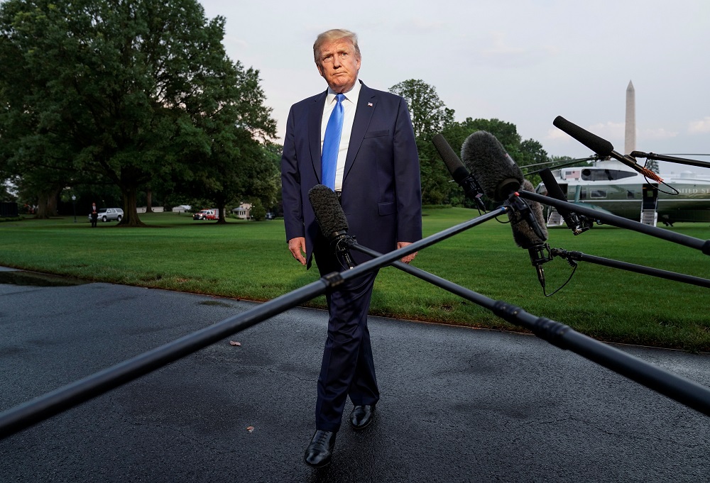 US President Donald Trump speaks to the media as he departs for London from the White House in Washington June 2, 2019. u00e2u20acu201d Reuters pic          