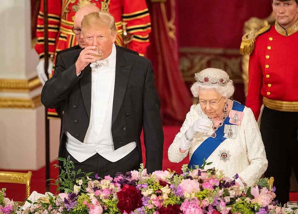 US President Donald Trump and Britain's Queen Elizabeth attend the State Banquet at Buckingham Palace in London June 3, 2019. u00e2u20acu201d Dominic Lipinski/Pool pic via Reuters