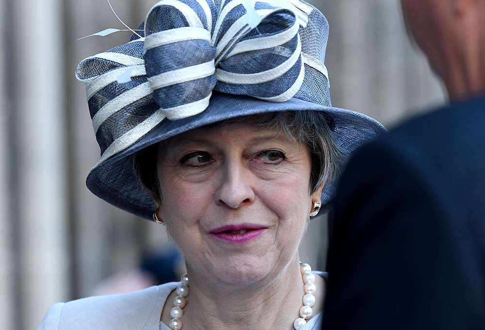 British Prime Minister Theresa May arrives at the Cathedral of Bayeux for the 75th anniversary of D-Day, Normandy, northwestern France, June 6, 2019. u00e2u20acu201d Bertrand Guay/Pool pic via Reuters