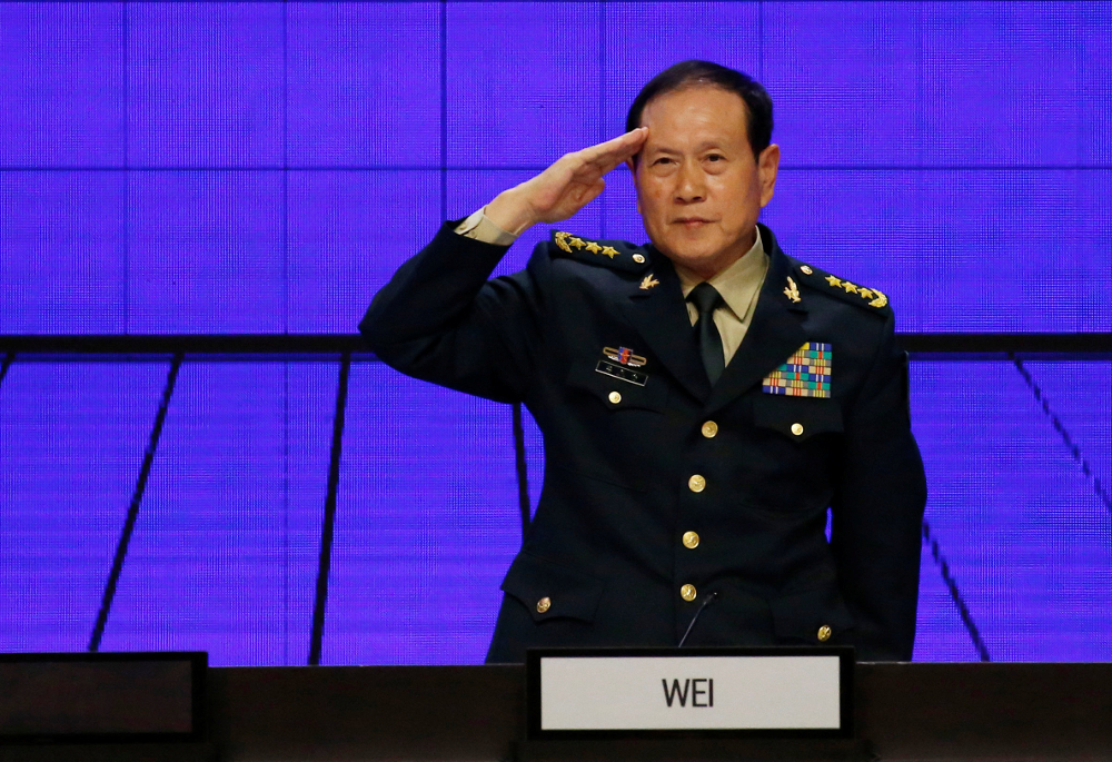 Chinese Defence Minister Wei Fenghe salutes at the IISS Shangri-la Dialogue in Singapore, June 2, 2019. u00e2u20acu201d Reuters pic