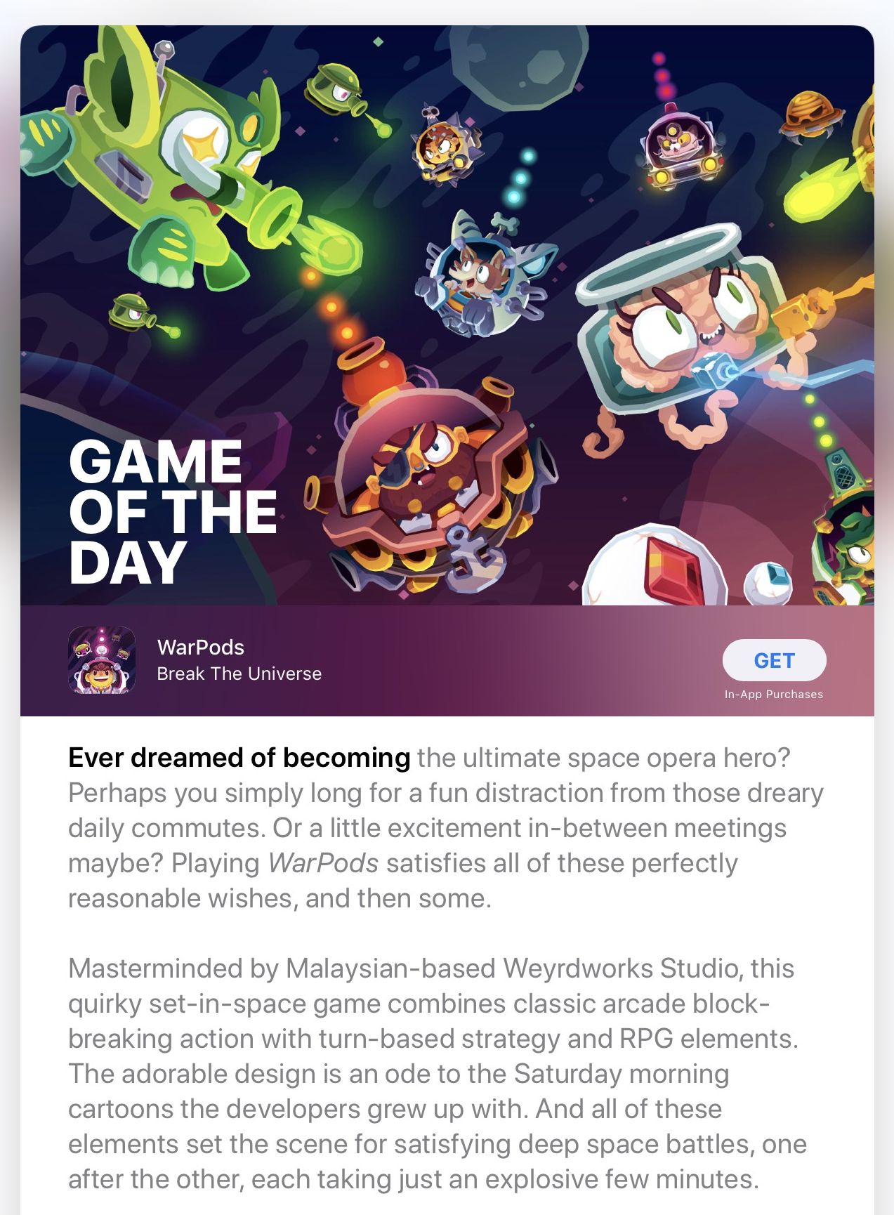 “Warpods” 成为美国、英国、马来西亚和东南亚iOS App Store的Game of the Day。-摘自SoyaCincau-