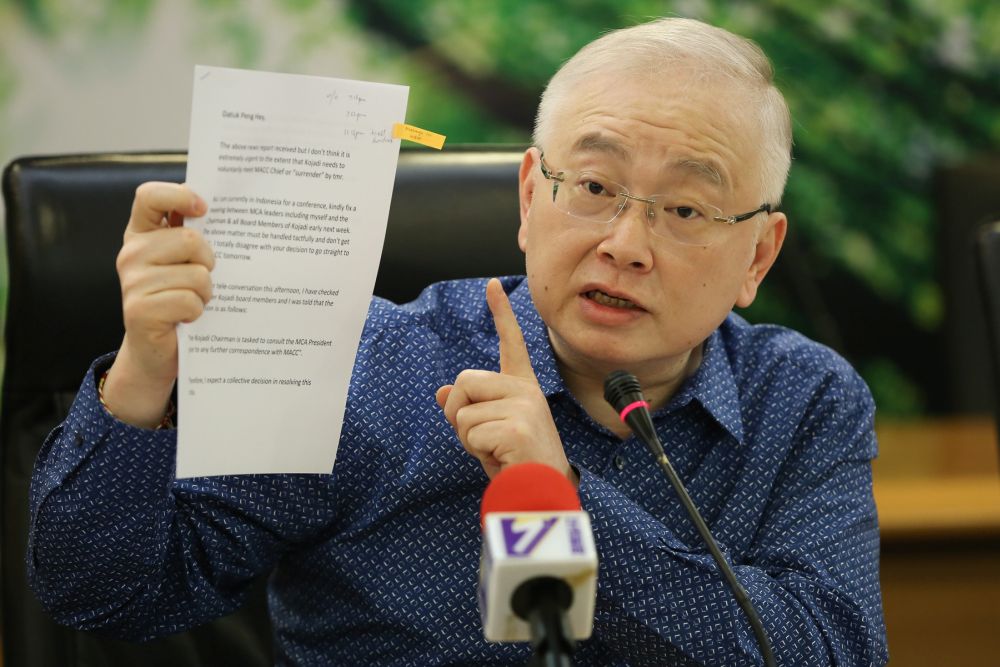 MCA president Datuk Seri Wee Ka Siong speaks during a press conference at the partyu00e2u20acu2122s headquarters in Kuala Lumpur June 30, 2019. u00e2u20acu201d Picture by Yusof Mat Isa