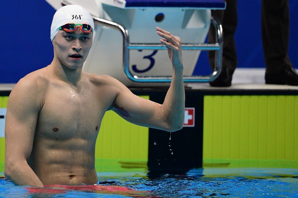 Chinau00e2u20acu2122s Sun Yang reacts after the final of the menu00e2u20acu2122s 1500m freestyle swimming event during the 2018 Asian Games in Jakarta August 24, 2018. u00e2u20acu201d AFP pic