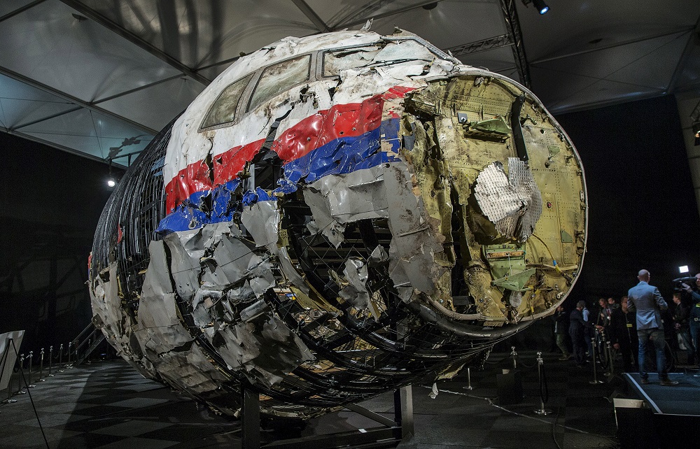 The reconstructed wreckage of the MH17 airplane is seen after the presentation of the final report into the crash of July 2014 of Malaysia Airlines Flight MH17 over Ukraine, in Gilze Rijen, the Netherlands October 13, 2015. u00e2u20acu201d Reuters pic