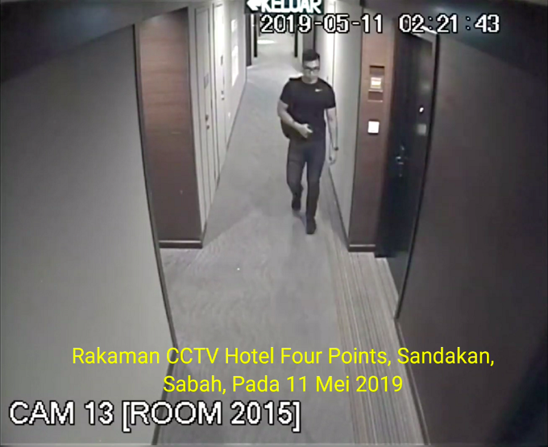 The clip, just under four minutes, purportedly shows the footage taken at the elevator banks at the Four Points by Sheraton Hotel in Sandakan, with the timestamp showing the early hours of May 11. 