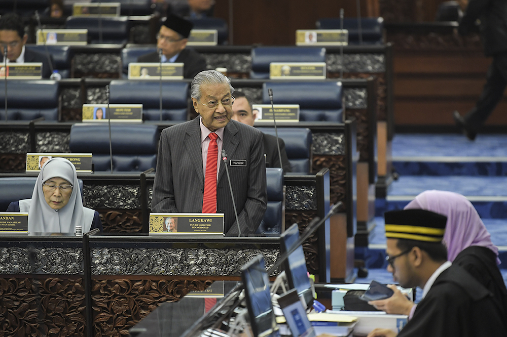 Prime Minister Tun Dr Mahathir Mohamad attends Parliament in Kuala Lumpur July 16, 2019. u00e2u20acu201d Picture by Miera Zulyana