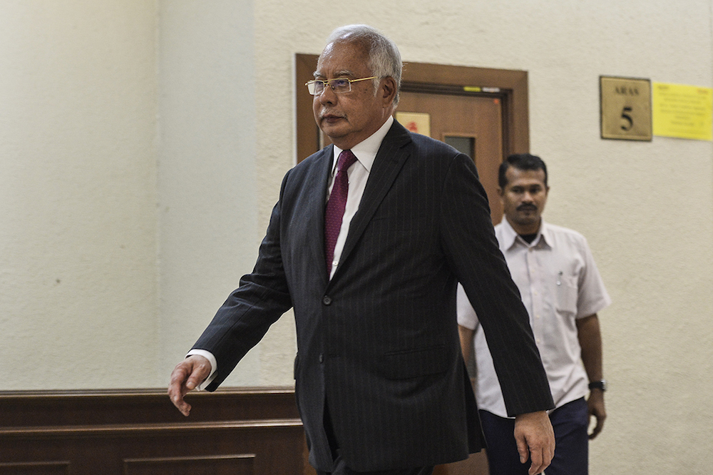 Datuk Seri Najib Razak is seen at the Kuala Lumpur Courts Complex July 17, 2019. u00e2u20acu201d Picture by Miera Zulyana