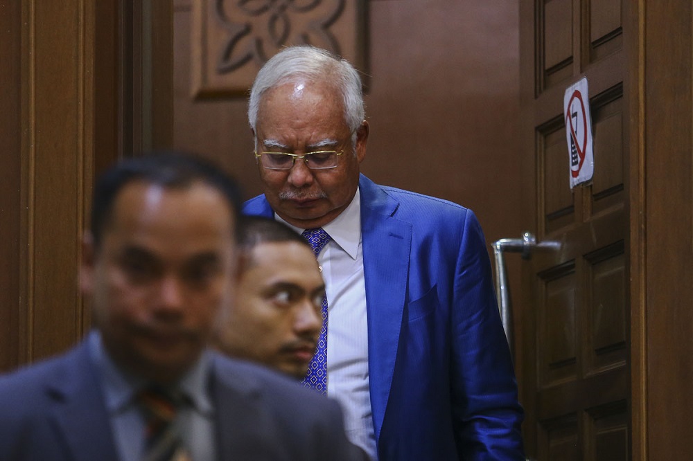 Former prime minister Datuk Seri Najib Razak is seen at the Kuala Lumpur Court Complex July 22, 2019. u00e2u20acu201d Picture by Hari Anggara