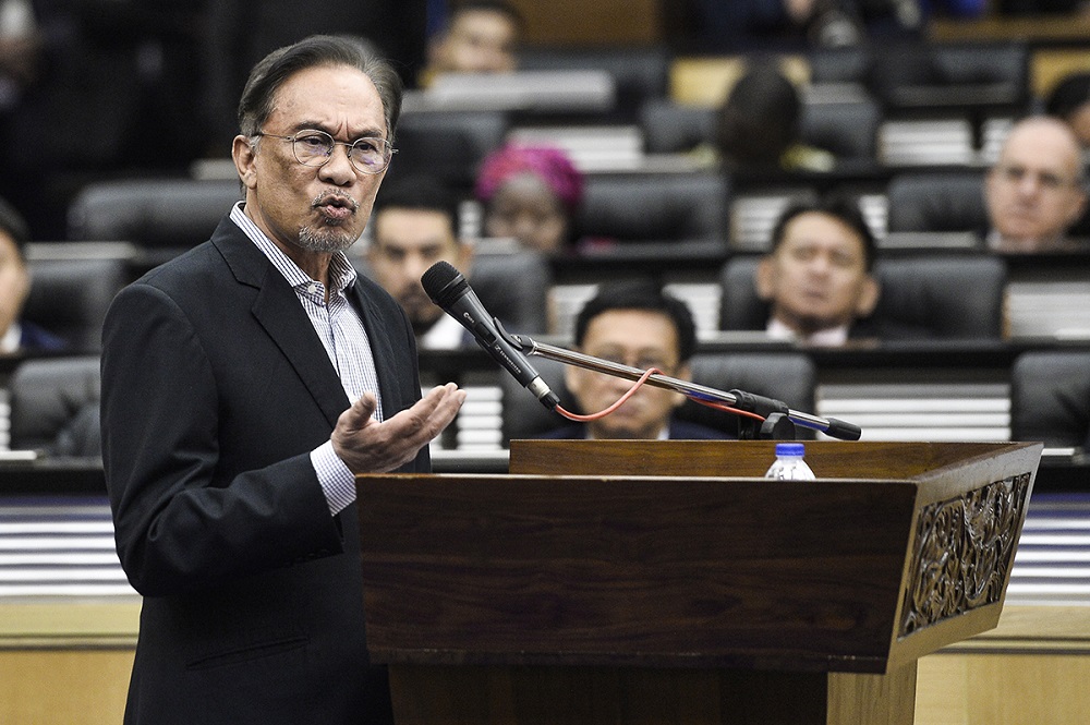 Chairman of caucus on reform and governance, Datuk Seri Anwar Ibrahim, speaks at the Parliament in Kuala Lumpur July 26, 2019. u00e2u20acu201d Picture by Miera Zulyana