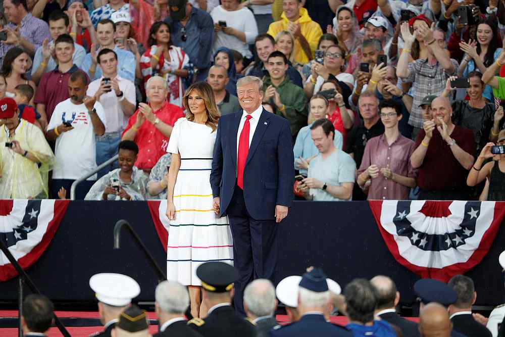 US President Donald Trump and First Lady Melania Trump smile during Fourth of July Independence Day celebrations in Washington July 4, 2019. u00e2u20acu201d Reuters pic