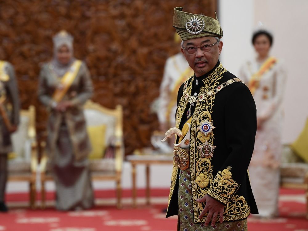 The Yang di-Pertuan Agong Al-Sultan Abdullah Riu00e2u20acu2122ayatuddin Al- Mustafa Billah Shah is pictured during his installation as King at Istana Negara July 30, 2019. u00e2u20acu201d Bernama pic