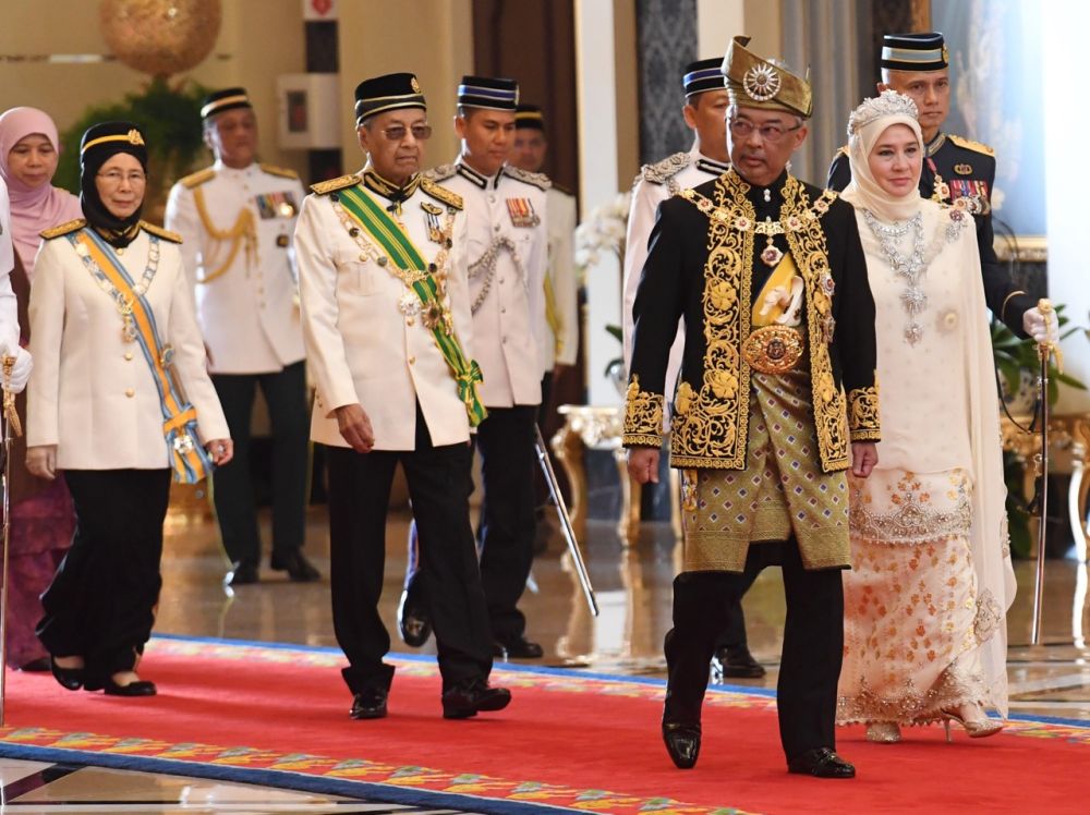 Prime Minister Tun Dr Mahathir Mohamad (centre) is pictured at Istana Negara during Sultan Abdullahu00e2u20acu2122s installation as the 16th Yang di-Pertuan Agong July 30, 2019. u00e2u20acu201d Bernama pic