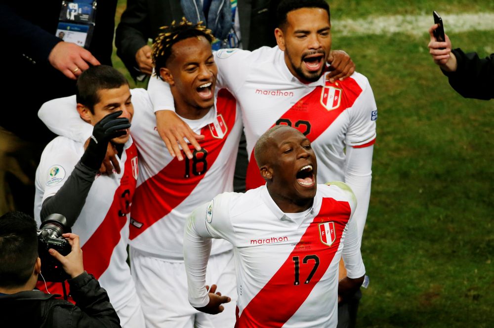 Peru's players celebrate after the Copa America match against Chile. u00e2u20acu201d Reuters pic