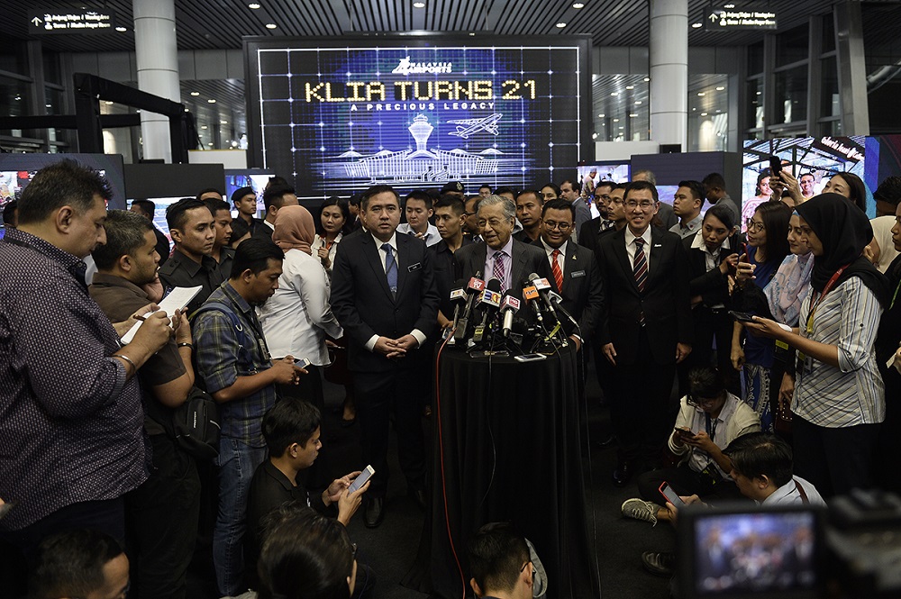 Prime Minister, Tun Dr Mahathir Mohammad speaks to reporters during the 21st Anniversary celebration of the KL International Airport in Sepang August 13, 2019. u00e2u20acu201d Picture by Miera Zulyana