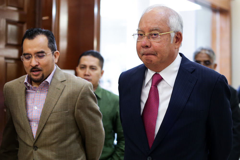 Datuk Seri Najib Razak is seen at the Kuala Lumpur Courts Complex August 1, 2019. u00e2u20acu201d Picture by Ahmad Zamzahuri