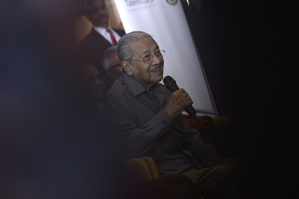 Prime Minister Tun Mahathir Mohamad speaks during a press conference after a roundtable discussion with international chambers of commerce at the Putrajaya International Convention Centre August 1, 2019. u00e2u20acu201d Picture by Shafwan Zaidon