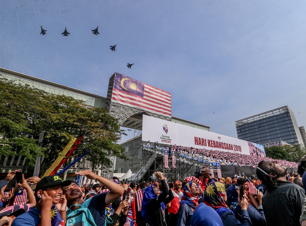 Malaysian Royal Air Force fighter jets fly above the crowd during the National Day Parade held at Dataran Putrajaya August 31, 2019. u00e2u20acu201d Picture by Firdaus Latif