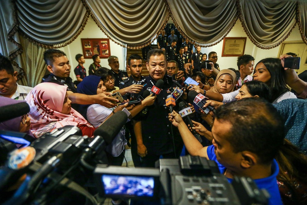 Inspector-General of Police, Datuk Seri Abdul Hamid Bador, speaks to reporters at the Royal Malaysia Police College Kuala Lumpur in Cheras August 1, 2019. u00e2u20acu201d Picture by Hari Anggara