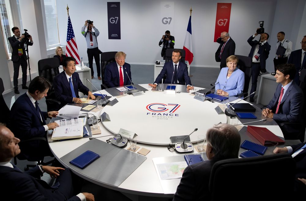 (L-R) EU Council President Donald Tusk, Italian Prime Minister Giuseppe Conte, Japanese Prime Minister Shinzo Abe, U.S. President Donald Trump, 