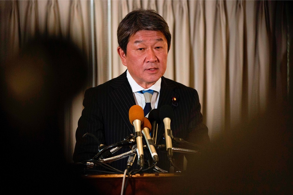 Japan Economy Minister Toshimitsu Motegi speaks during a press conference at a hotel in Washington August 2, 2019. u00e2u20acu201d AFP pic